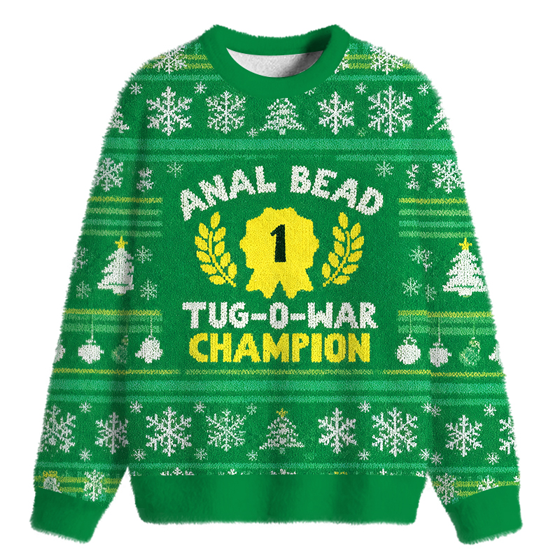 Tokyocanvas Bead Tug O War Champion Funny Green Fuzzy Christmas Ugly Sweatshirt