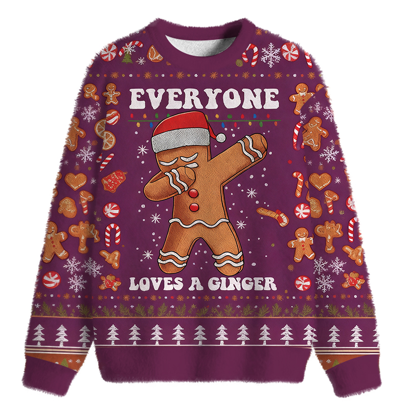 Tokyocanvas Gingerbread Dabbing Dance Fuzzy Christmas Ugly Sweatshirt