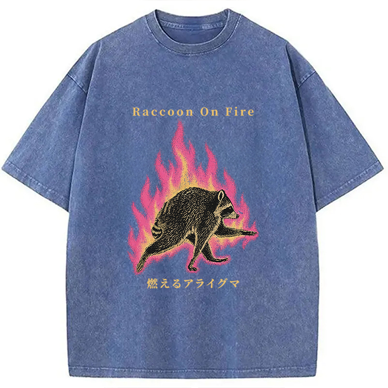 Tokyocanvas Raccoon On Fire Washed T-Shirt