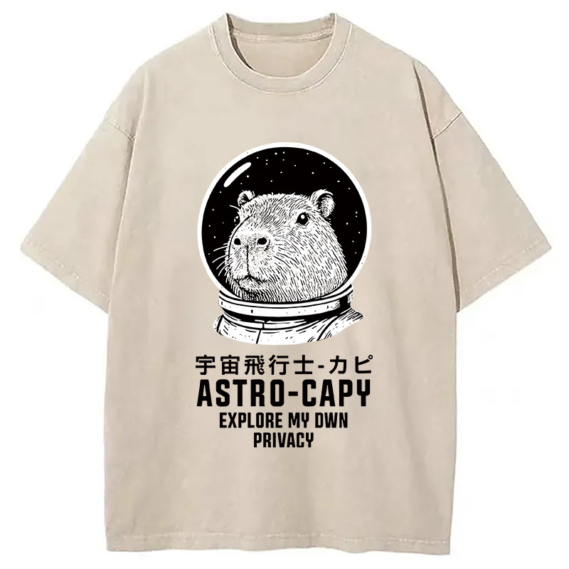 Tokyocanvas Astronaut Capybara Washed T-Shirt