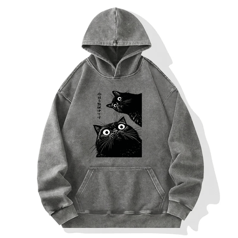 Tokyocanvas The Cat Is Watching Today Washed Hoodie