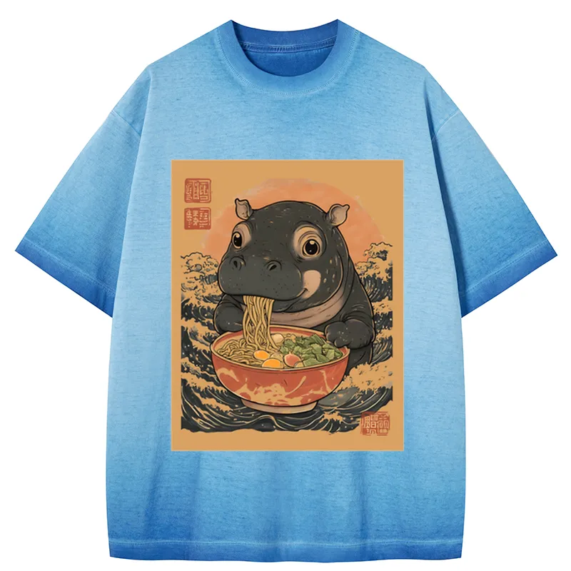 Tokyocanvas Moo Deng Eat Ramen Gradient Washed T-Shirt