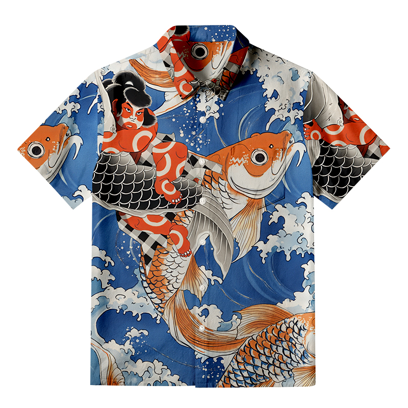 Tokyocanvas Sumo Wrestler Holding A Koi Aloha Button-up Shirt
