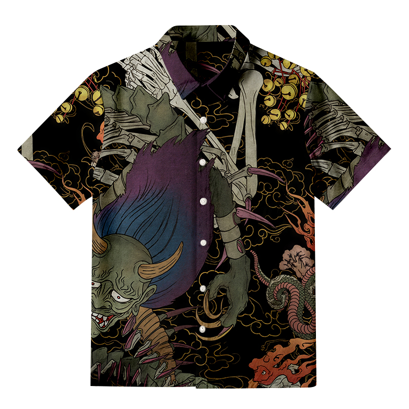 Tokyocanvas Japanese Yokai And Skeletons Aloha Button-up Shirt