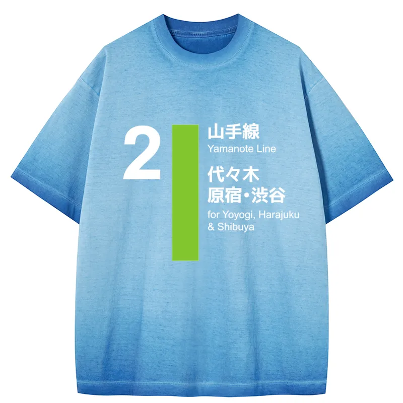 Tokyocanvas Yamanote Line Shibuya and Harajuku Gradient Washed T-Shirt