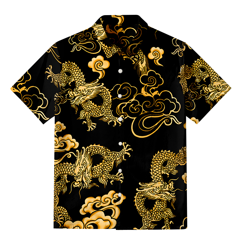 Tokyocanvas Black Gold Oriental Dragon Button-up Shirt