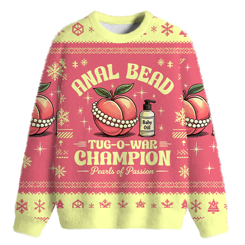 Tokyocanvas Anal Bead Tug-of-War Champion Fuzzy Christmas Ugly Sweatshirt
