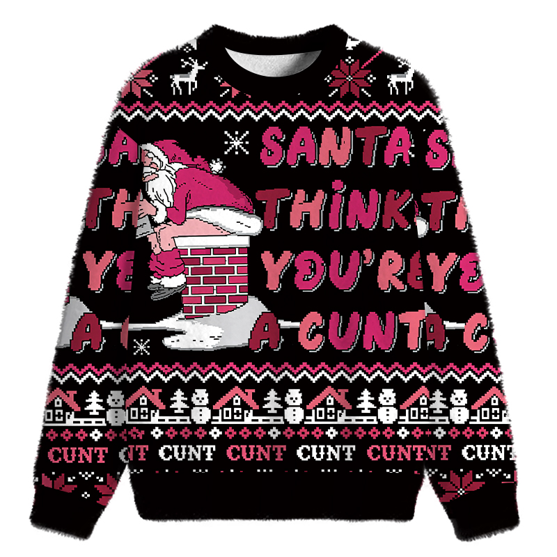 Tokyocanvas Naughty Santa Fuzzy Christmas Ugly Sweatshirt