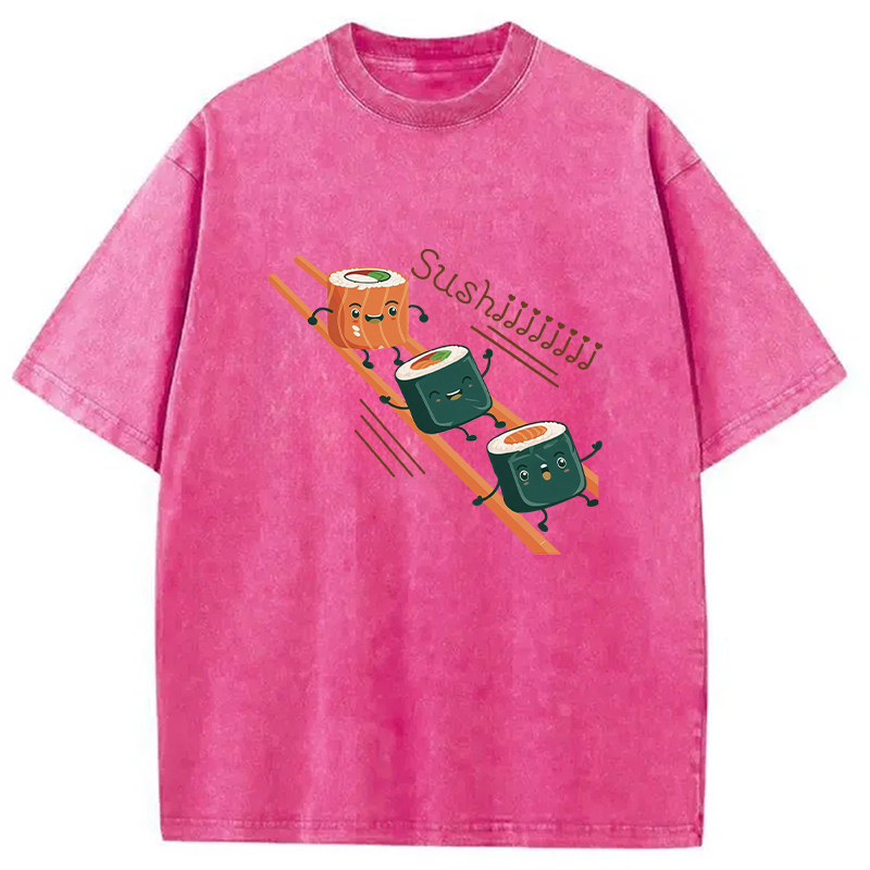 Tokyocanvas Funny Happy Cute Sushi Washed T-Shirt
