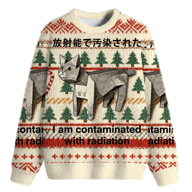 Tokyocanvas Cat Contaminated By Radiation Fuzzy Christmas Ugly Sweatshirt