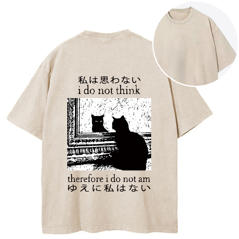 Tokyocanvas Thinking Cat Back Washed T-Shirt