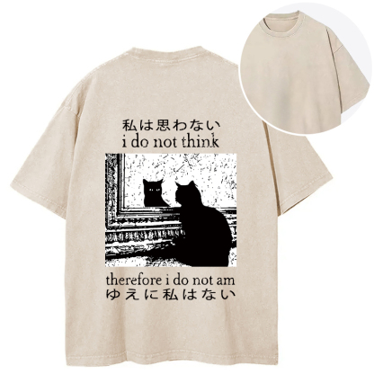 Tokyocanvas Thinking Cat Back Washed T-Shirt
