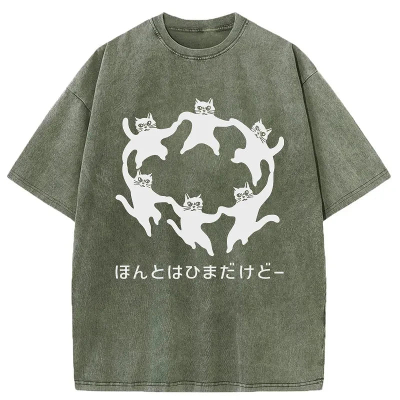 Tokyocanvas Leisure Cats Japanese Washed T-Shirt