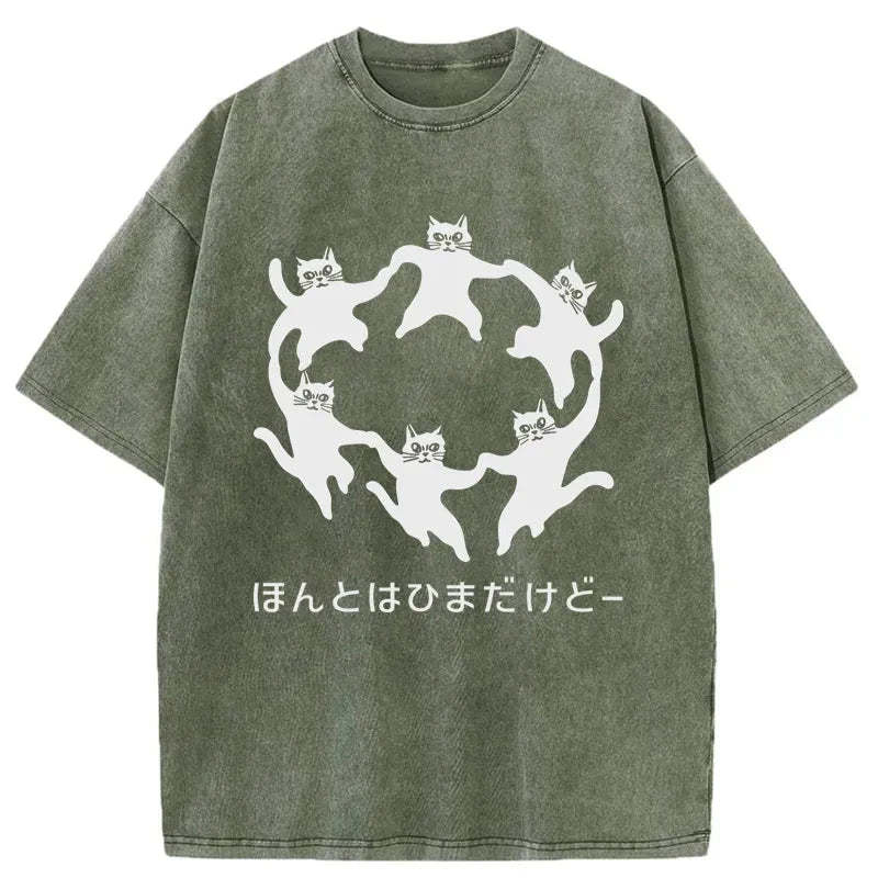 Tokyocanvas Leisure Cats Japanese Washed T-Shirt