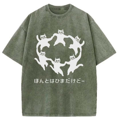 Tokyocanvas Leisure Cats Japanese Washed T-Shirt