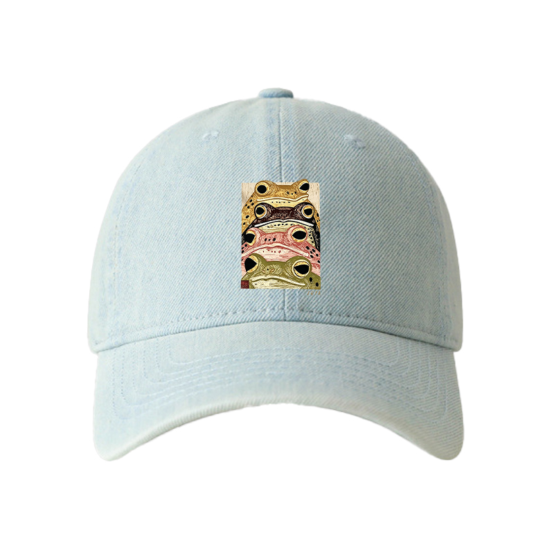 Tokyocanvas Whimsical Multi Colored Frog Art Denim Cap