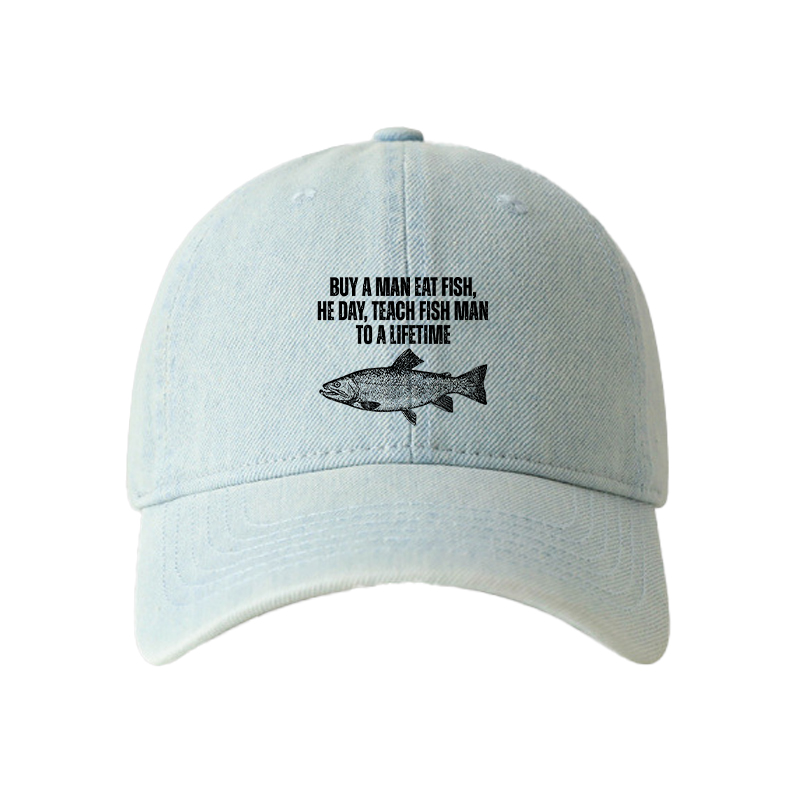 Tokyocanvas Buy a Man Eat Fish Funny Meme Denim Cap