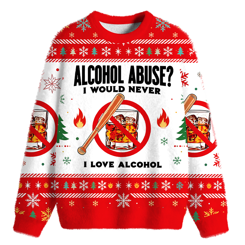Tokyocanvas Alcohol Abuser Funny Fuzzy Christmas Ugly Sweatshirt