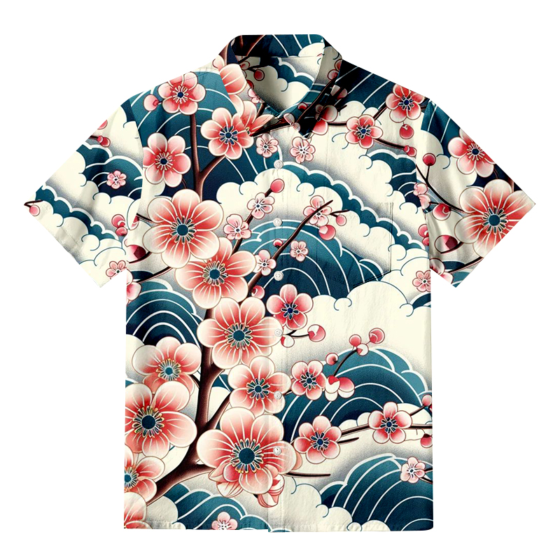 Tokyocanvas Pink And White Cherry Blossoms Button-up Shirt