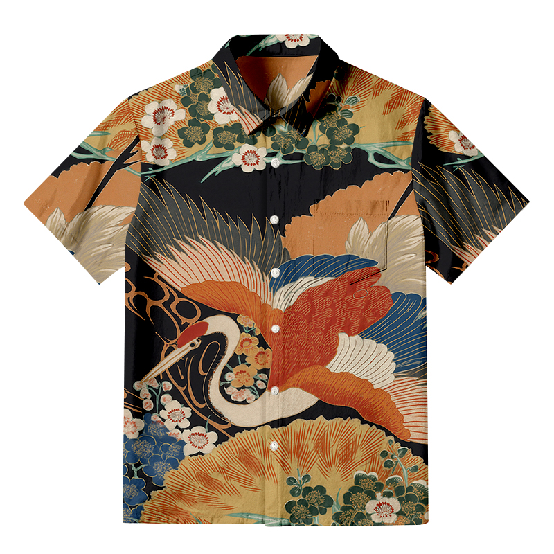 Tokyocanvas Japanese Colorful Crane Button-up Shirt