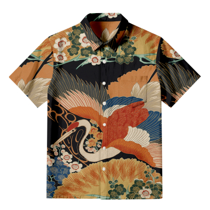 Tokyocanvas Japanese Colorful Crane Button-up Shirt