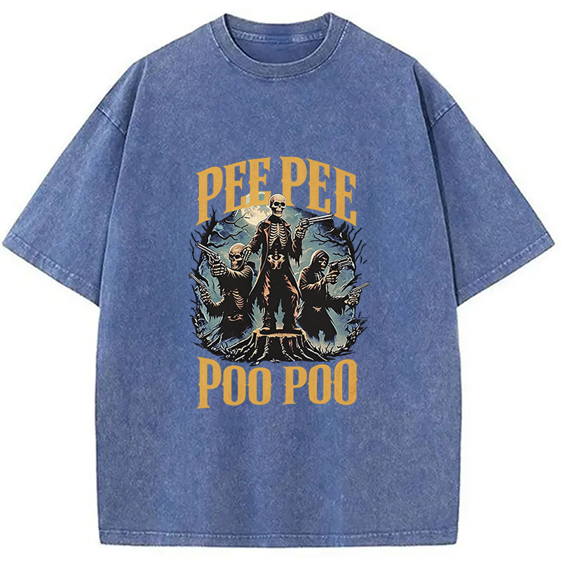 Tokyocanvas Pee Pee Poo Poo Funny Skeleton Washed T-Shirt