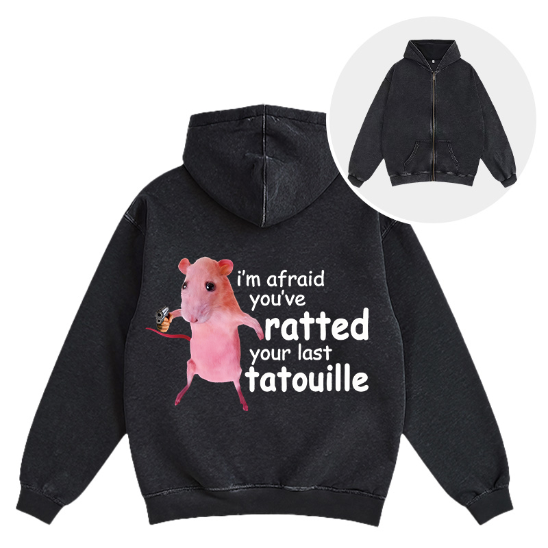 Tokyocanvas Funny Pink Rat Meme Washed Zip Hoodie