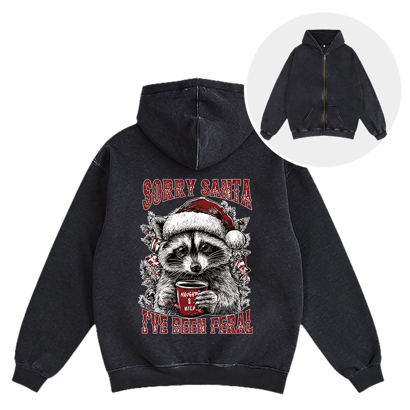 Tokyocanvas Sorry Santa I've Been Feral Washed Zip Hoodie