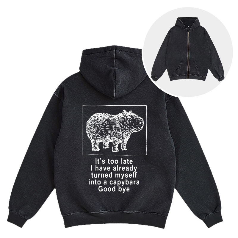 Tokyocanvas I Have Turned Myself Into A Capybara Washed Zip Hoodie