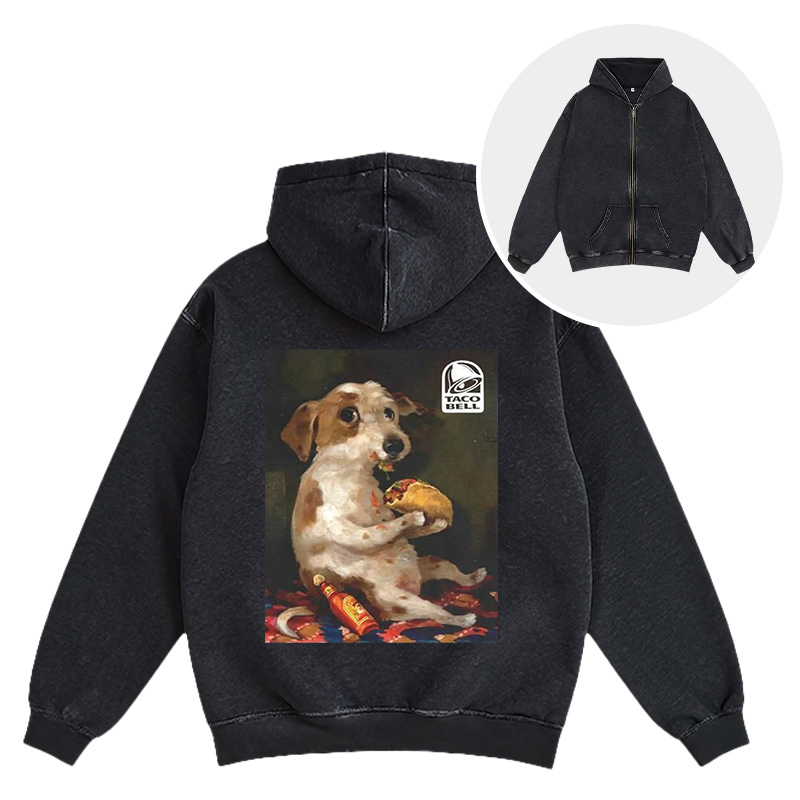 Tokyocanvas Dog Chill With Taco Bell Vintage Washed Zip Hoodie