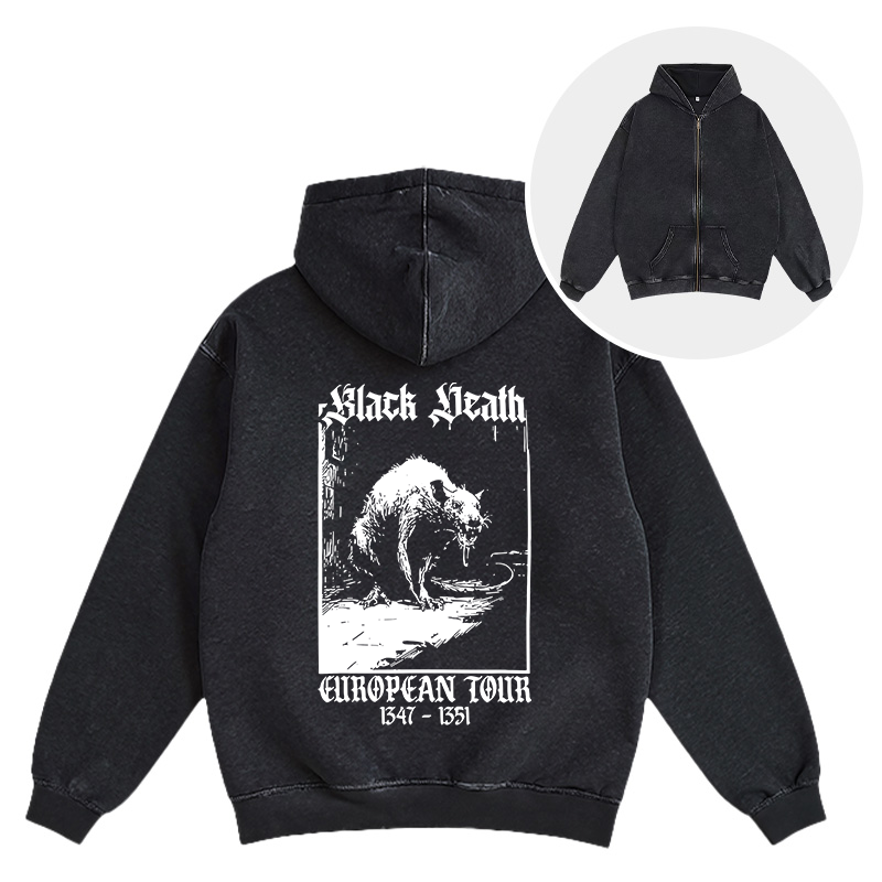 Tokyocanvas Black Death Rat Washed Zip Hoodie