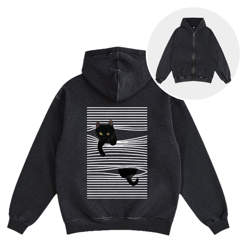 Tokyocanvas Cat Scratching Curtain Washed Zip Hoodie
