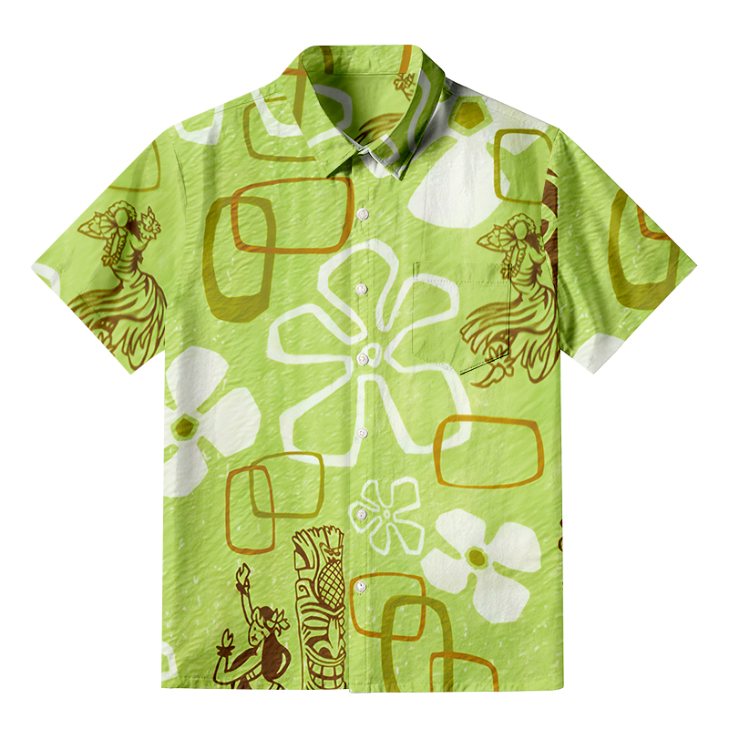 Tokyocanvas Hula Girl Green Button-up Shirt