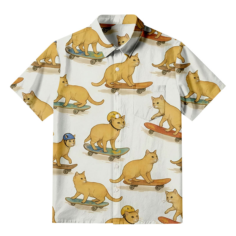 Tokyocanvas Cat Skateboarding Button-up Shirt