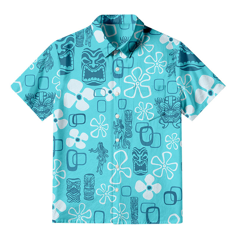 Tokyocanvas Hula Girl Blue Button-up Shirt