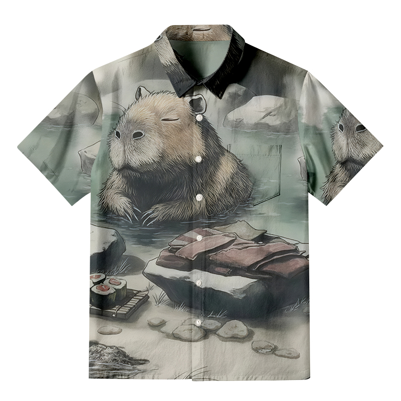 Tokyocanvas Capybara In Hot Springs Button-up Shirt