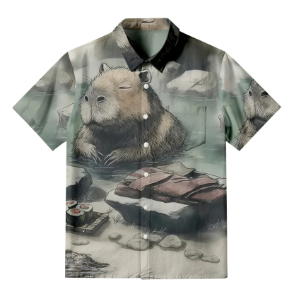 Tokyocanvas Capybara In Hot Springs Button-up Shirt