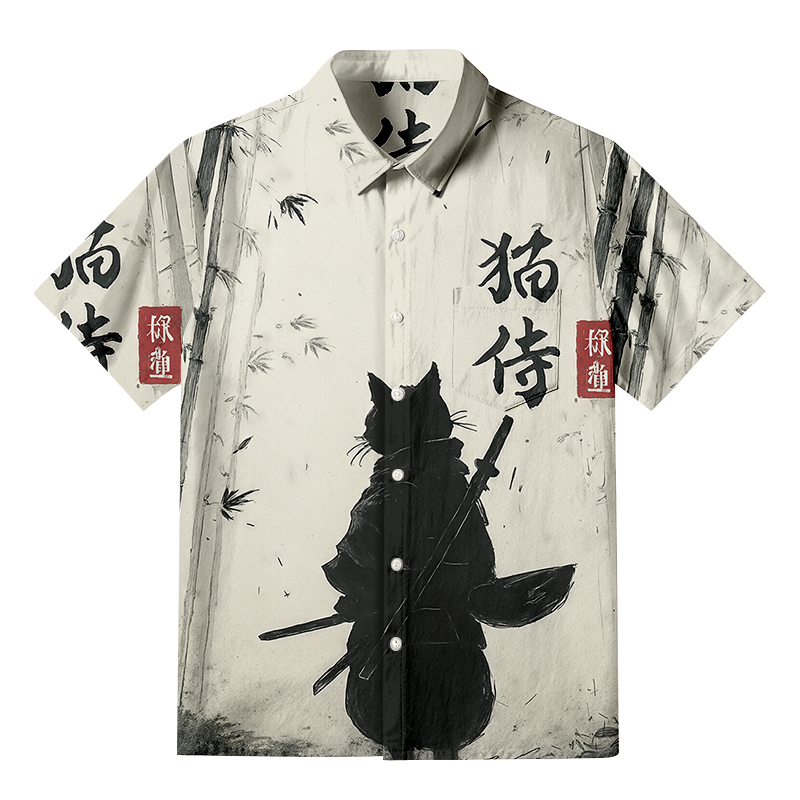 Tokyocanvas Samurai Cat In The Bamboo Forest Button-up Shirt