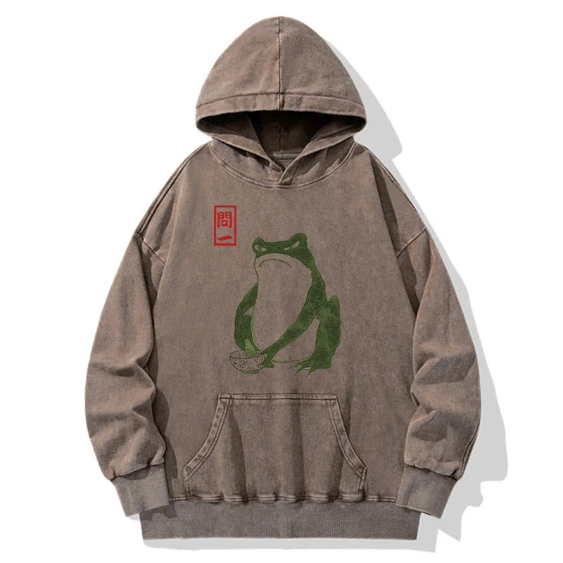 Tokyocanvas Woodblock Print Frog Washed Hoodie
