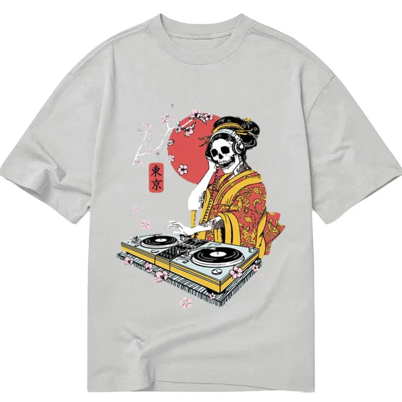 Tokyocanvas Japanese Geisha DJ Skull Classic T-Shirt