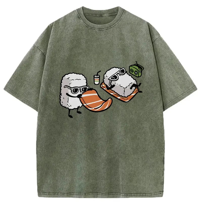 Tokyocanvas Sunbathing Sushi Washed T-Shirt