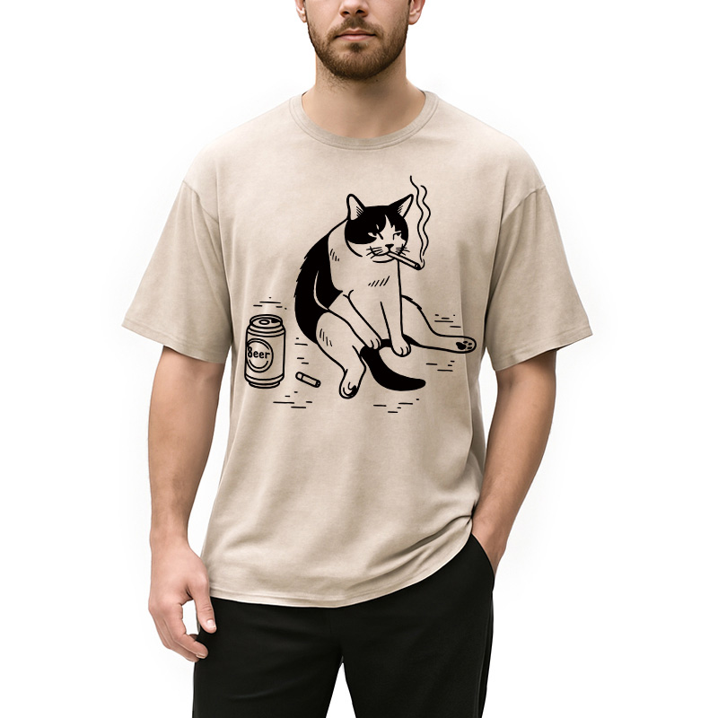 Tokyocanvas Cigarette Cat Washed T-Shirt