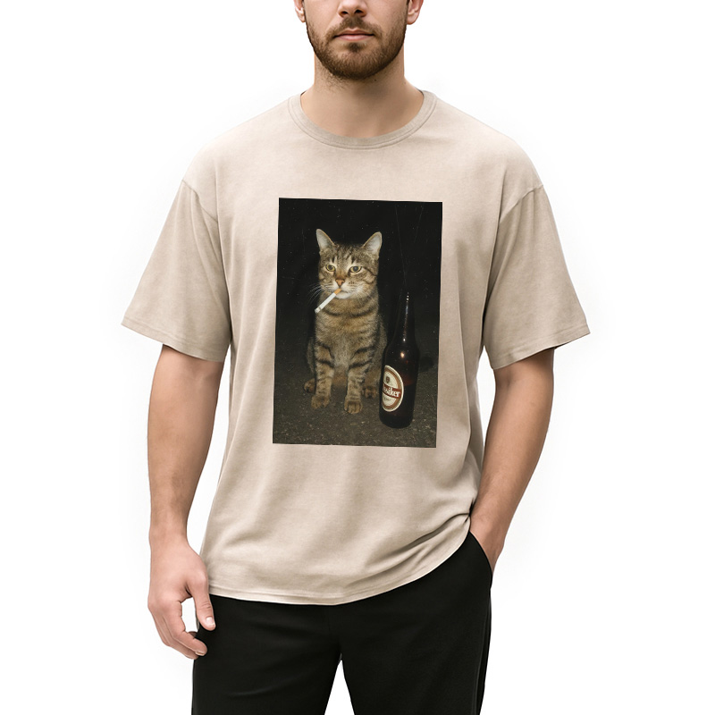 Tokyocanvas Vintage Cigarette Kitty Meme Washed T-Shirt