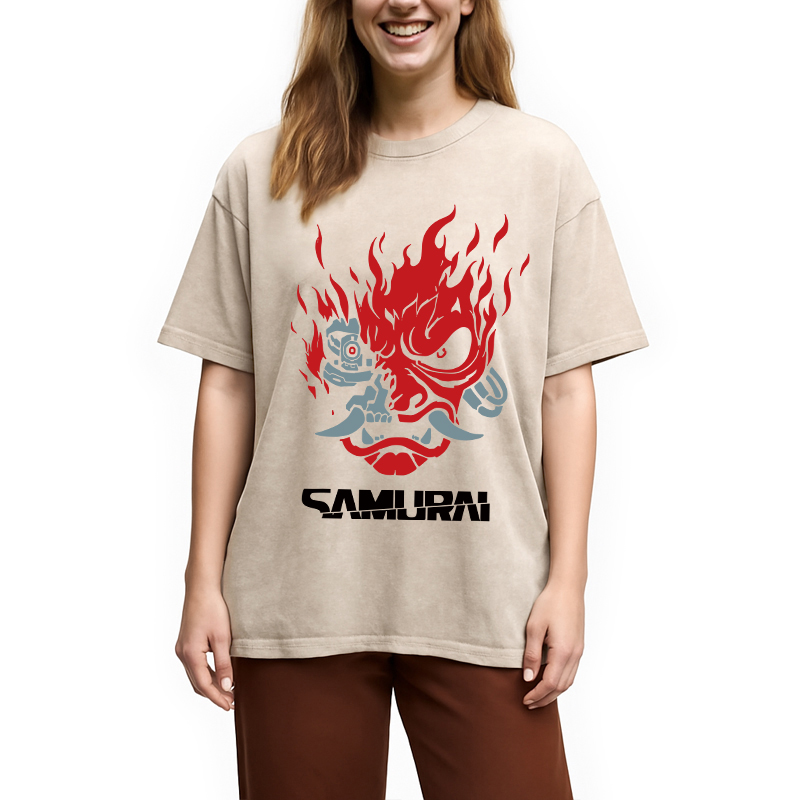 Tokyocanvas Vintage Samurai Retro Japanese Washed T-Shirt