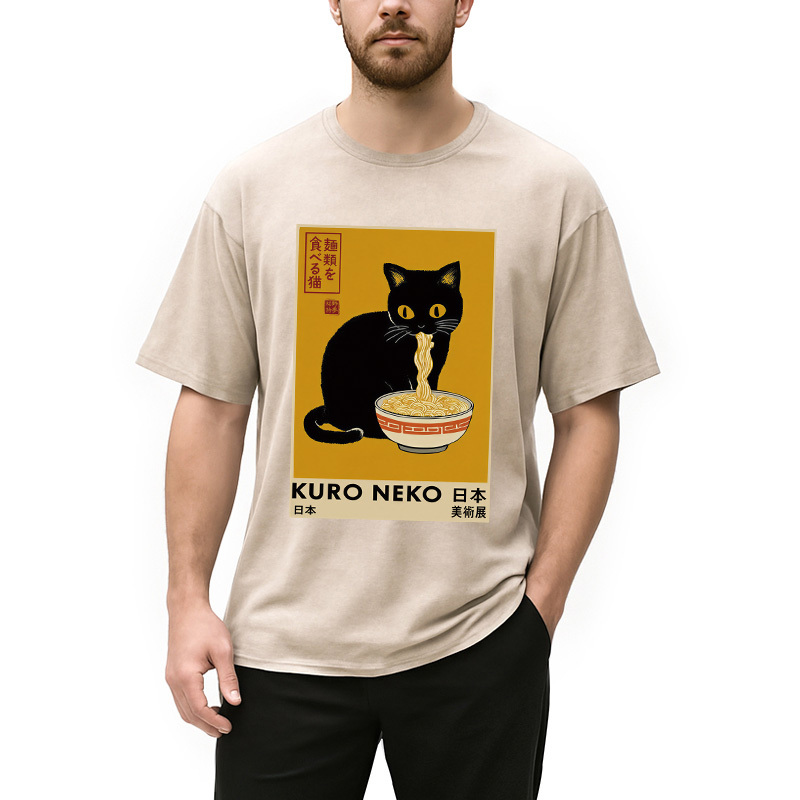 Tokyocanvas Kuro Neko Ramen Washed T-Shirt