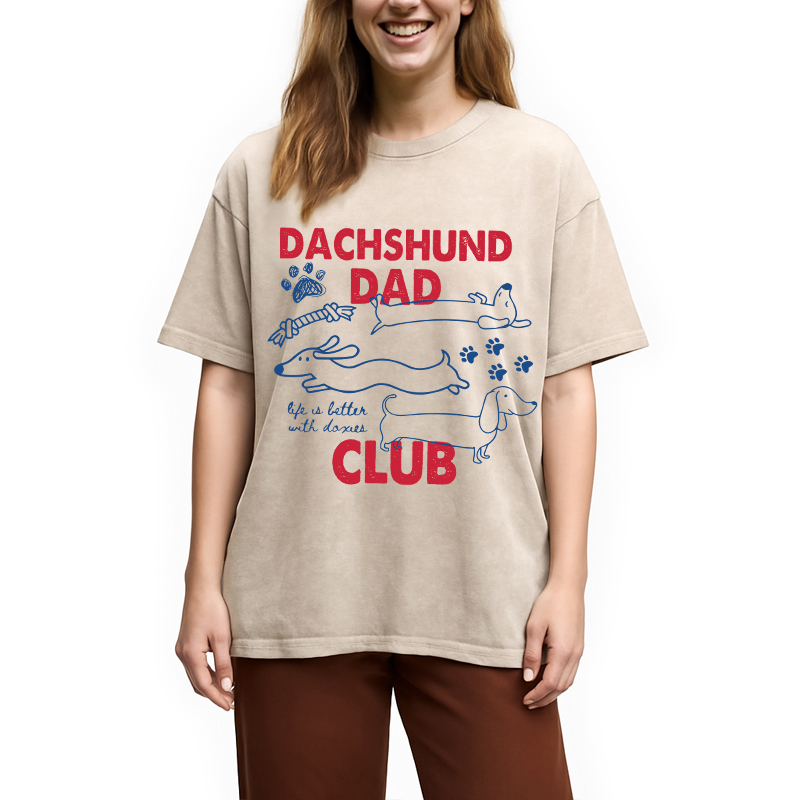 Tokyocanvas Dachshund Dad Club Washed T-Shirt