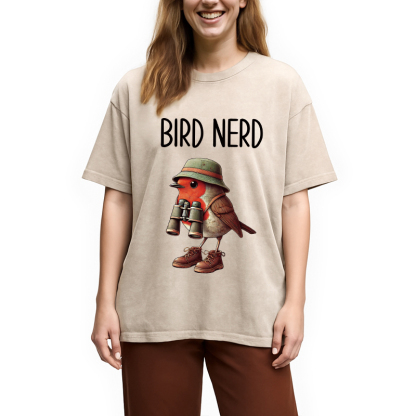 Tokyocanvas Funny Bird Nerd Washed T-Shirt