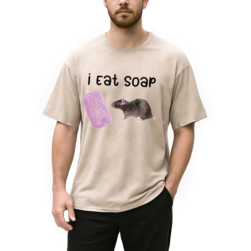 Tokyocanvas I Eat Soap Rat Meme Washed T-Shirt