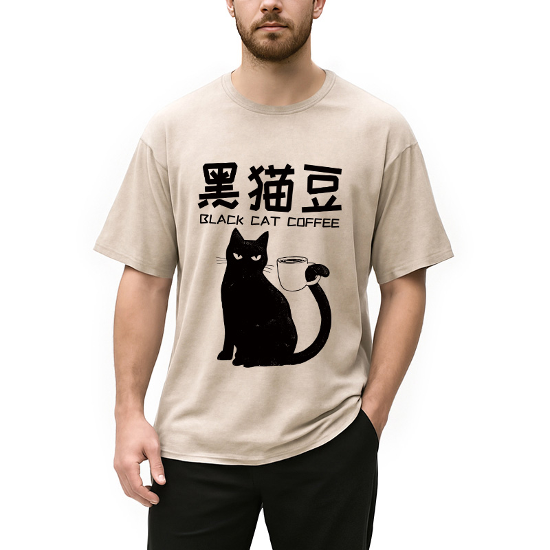 Tokyocanvas Black Cat Coffee Washed T-Shirt