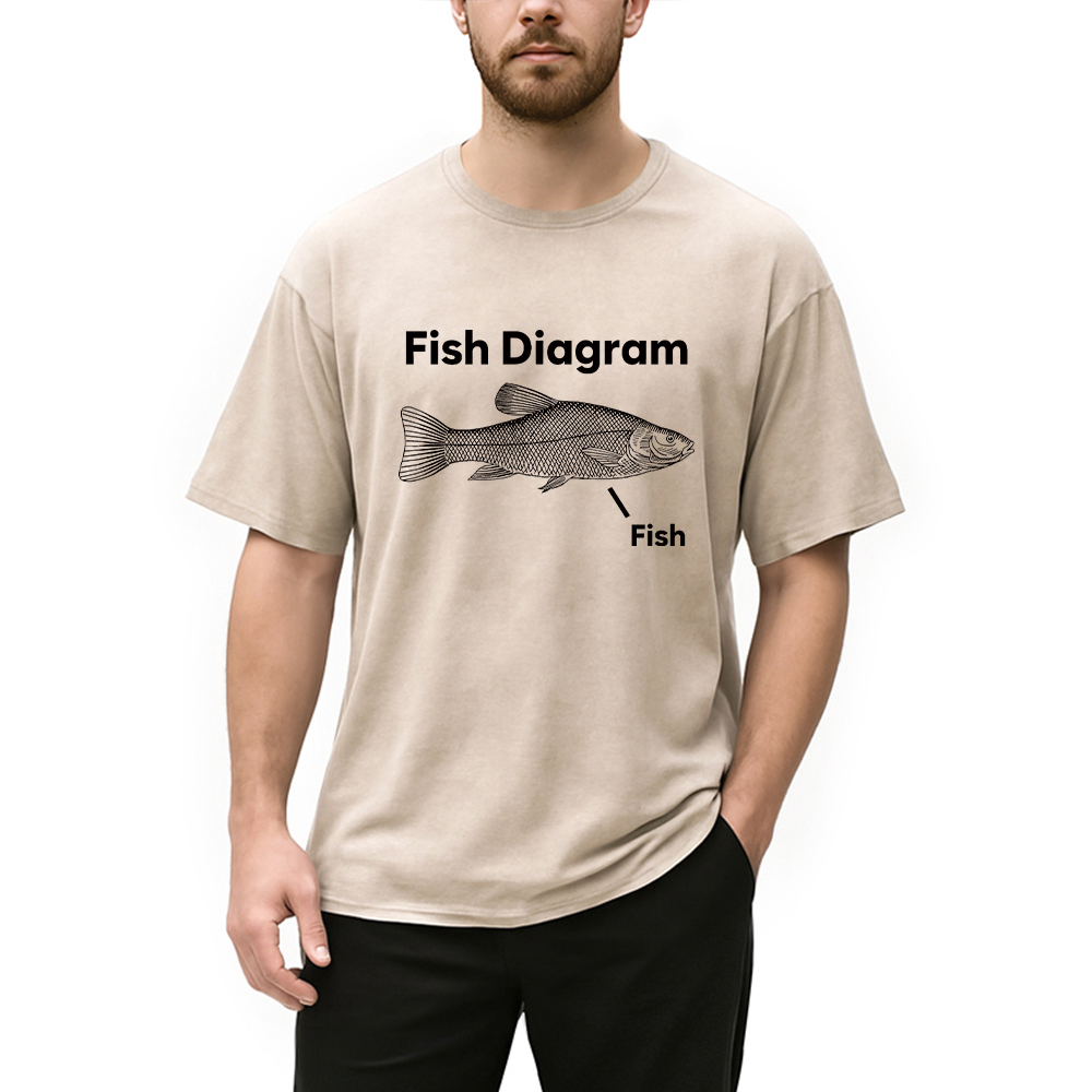 Tokyocanvas Fish Diagram Washed T-Shirt